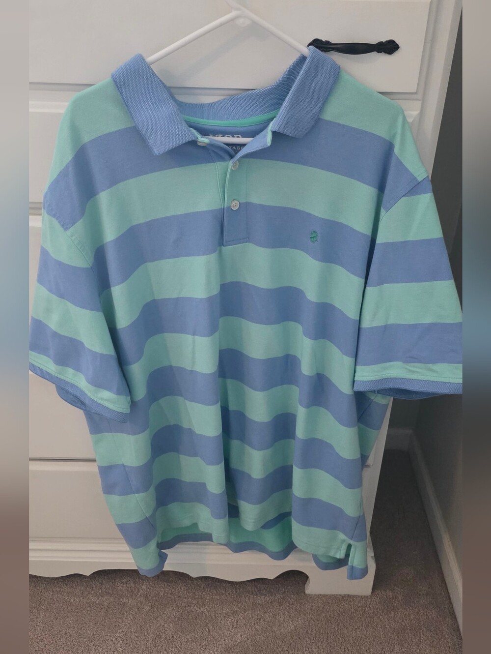 Izod Men's Polo Shirt Size 3XLT Advantage Performance Stretch Blue Mint Striped